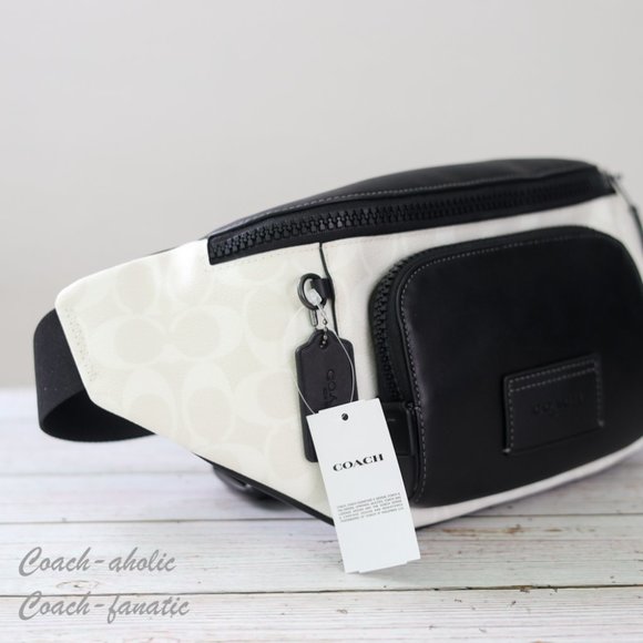 NWT Coach CP014 Track Belt Bag In Colorblock Signature Canvas Chalk/Black - Picture 8 of 12
